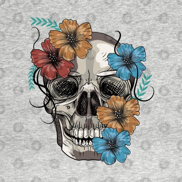 Floral Skull Anatomical - Hand Drawn by RajaGraphica